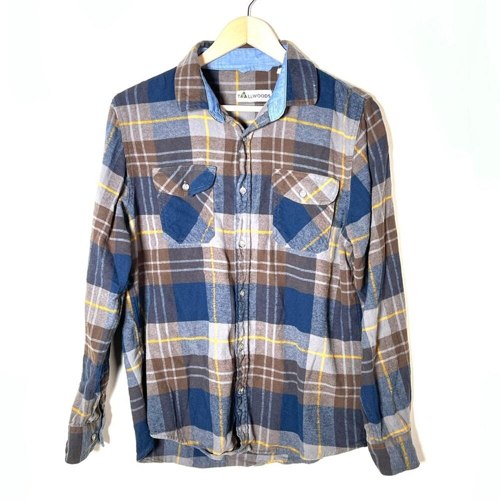 Tallwoods blue and brown casual button down flannel shirt men's sz small S B162